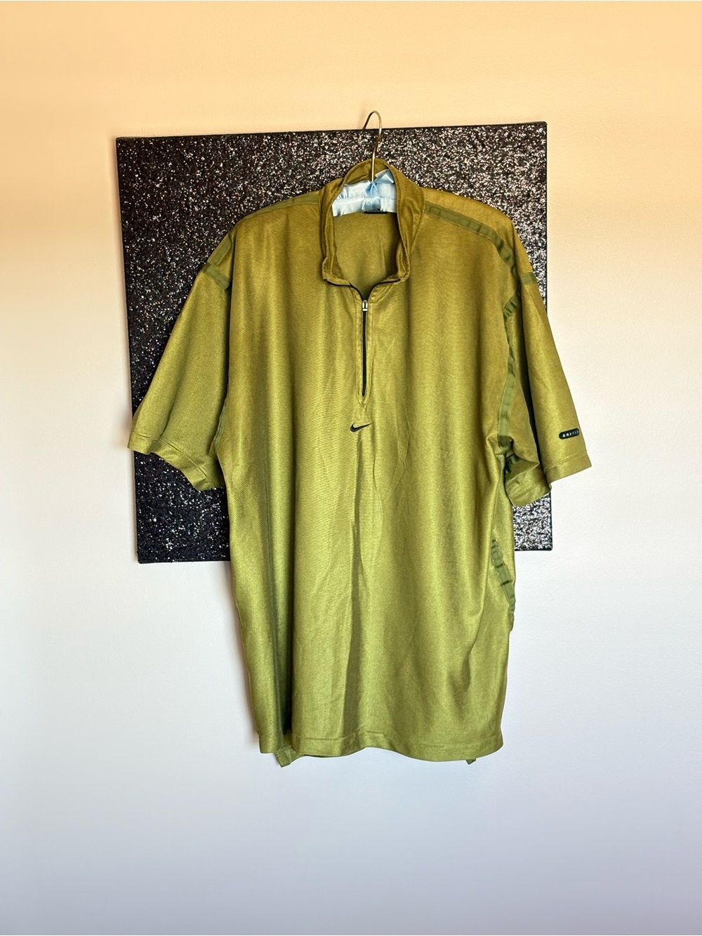 Nike Agassi XL Olive 1/4 Zip Mock Neck Tennis Polo Short Sleeve Vintage 1990’s